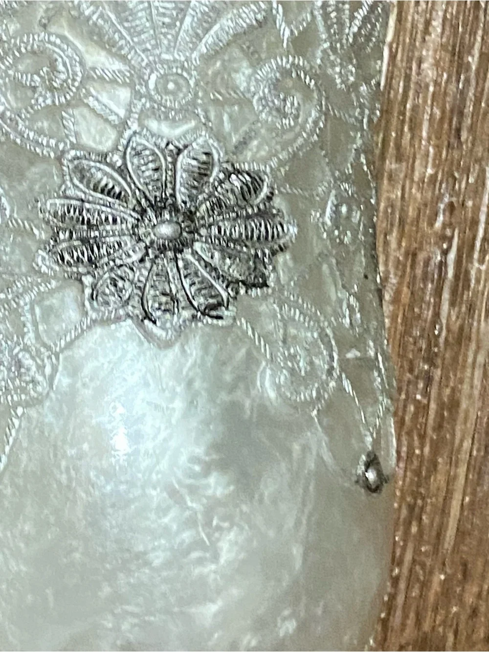 Hurricane Tealight Candle Holder Vase Victorian Lace White Silver 5”H Goth